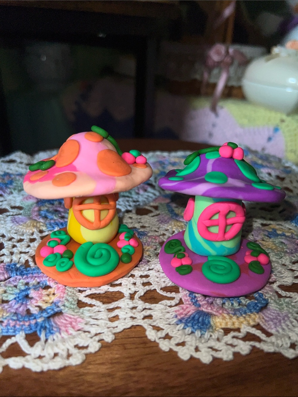 Handmade Colorful Polymer Clay Mushroom fairy Houses